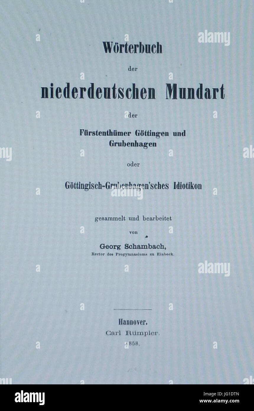 G.Schambach Wörterbuch Nd. Mundart2 Stockfoto