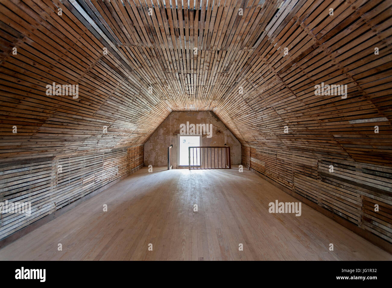 Freiliegende Dachlatte in einer alten USA-Kapelle, erbaut im Jahre 1779 in Upper Marlboro Prinz Georges County auf ein Tabak-Plantage Mansardenzimmer Stockfoto