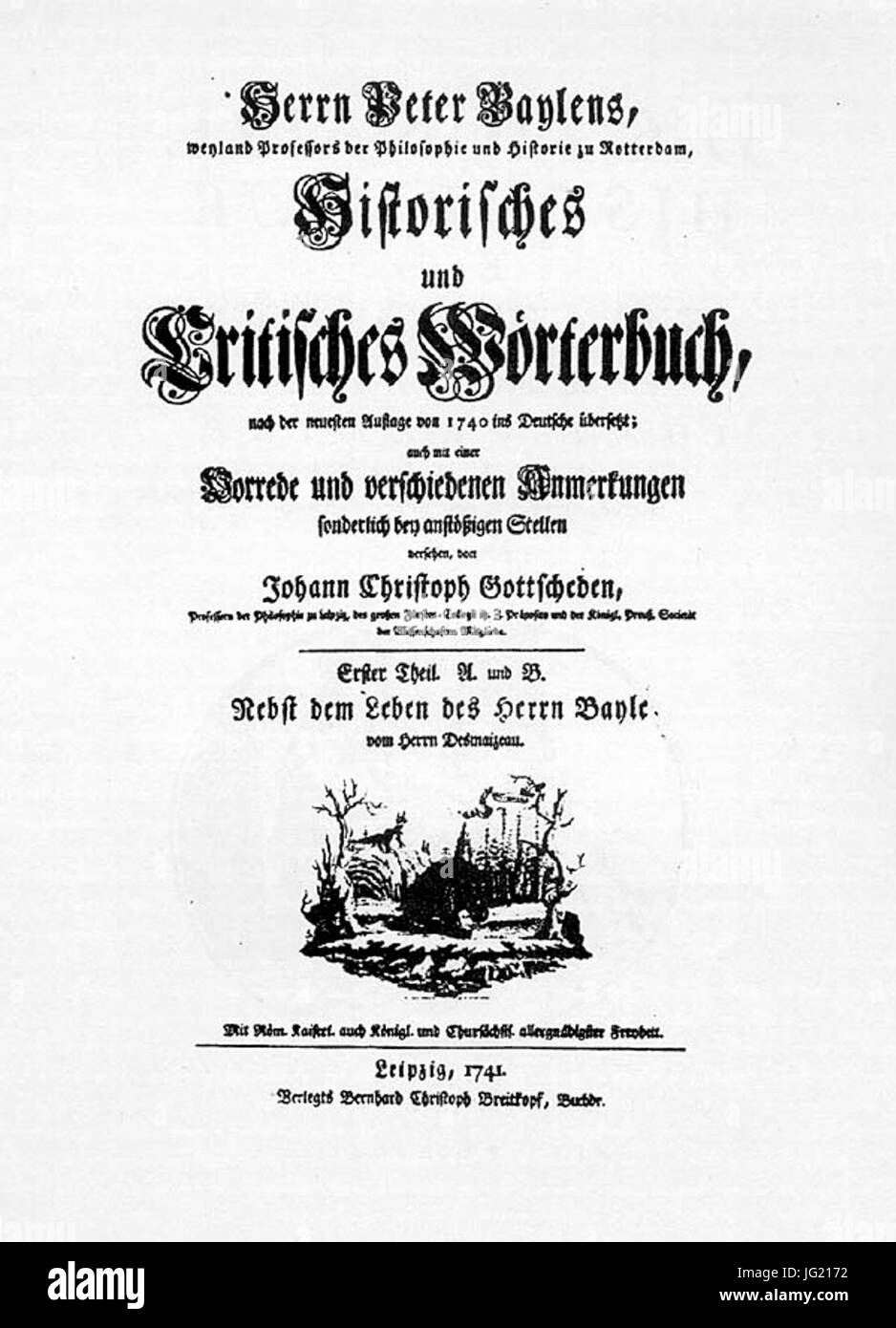 Gottsched historischen-Und-Kritisches-Wörterbuch 1741 titel Stockfoto
