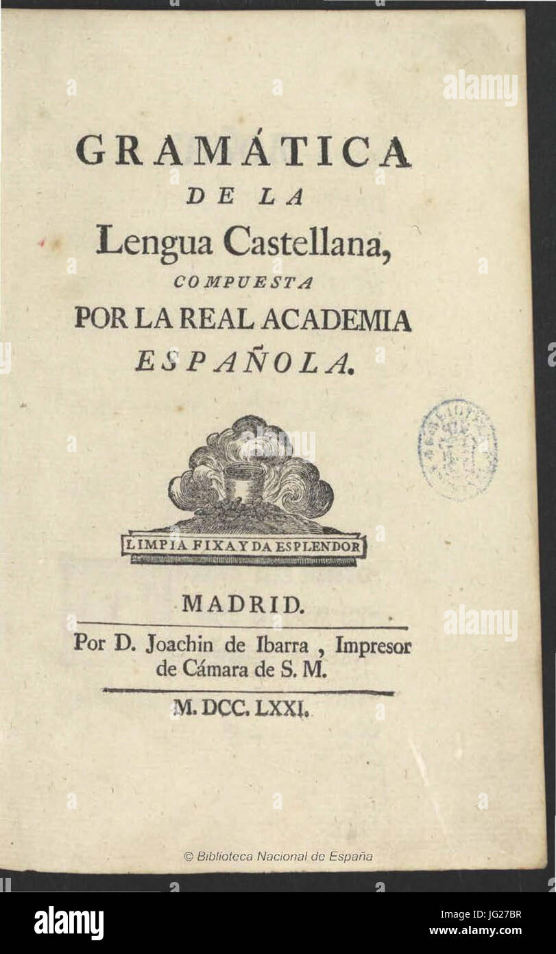Gramática De La Lengua Castellana RAE 1771 Stockfoto