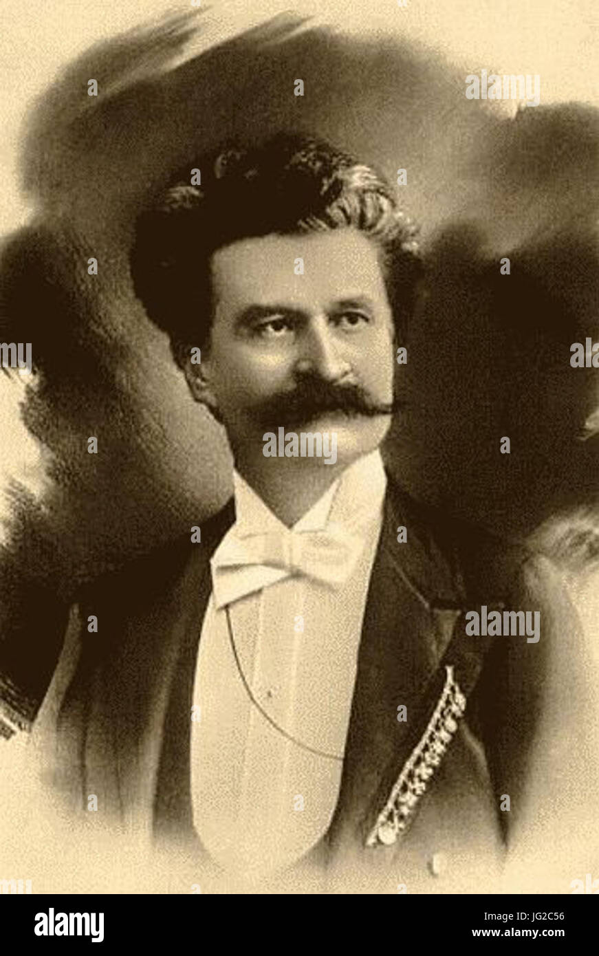 Johann Strauss II., bekannt als „Walzkönig“, komponierte zahlreiche ikonische Stücke, besonders berühmt für seine Beiträge zum Walzer. Dieser Bezug bezieht sich auf eines seiner vielen gefeierten Werke. Stockfoto