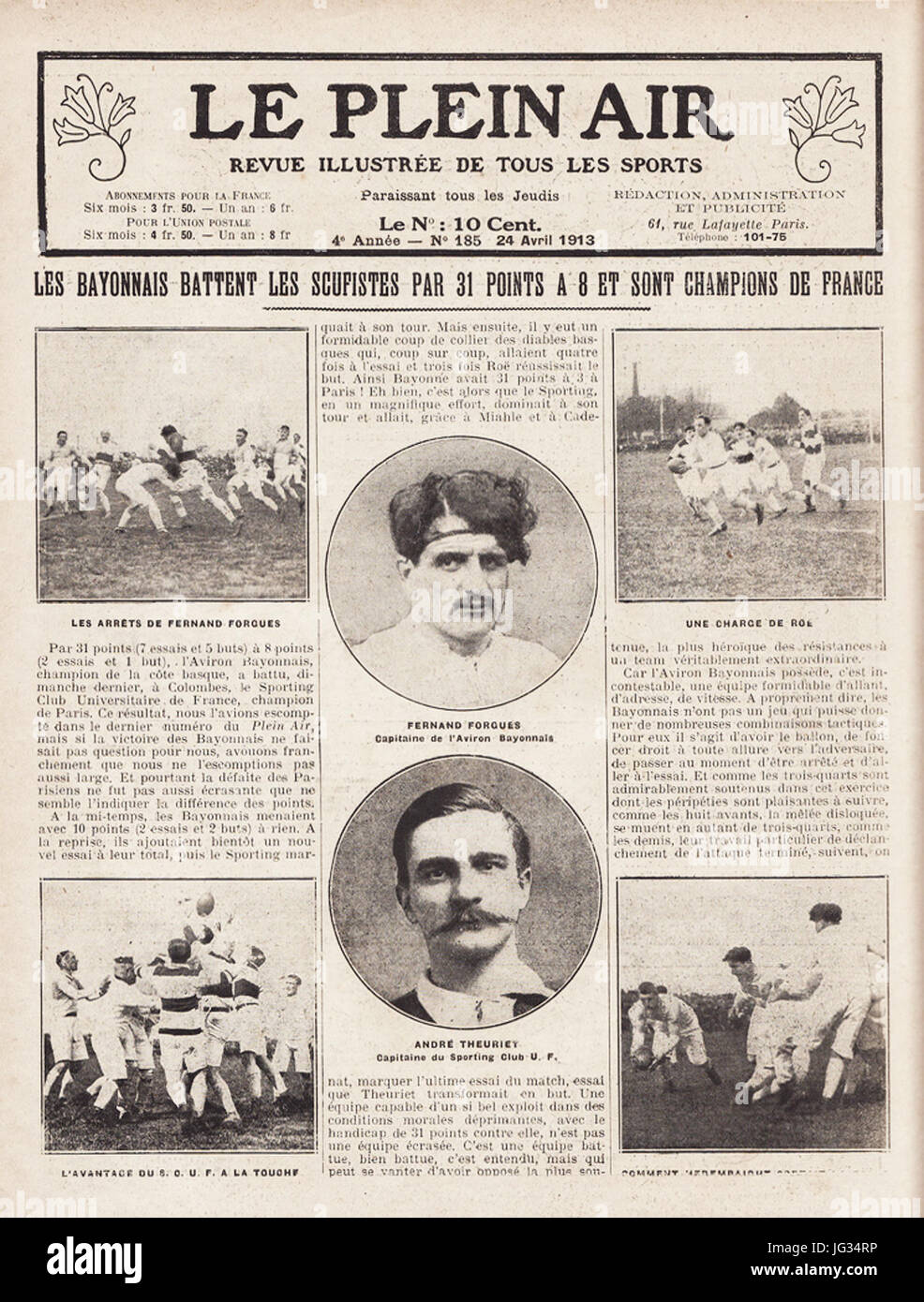 Le Plein Air, Revue Illustrée de Tous Les Sports, 24. April 1913 Stockfoto