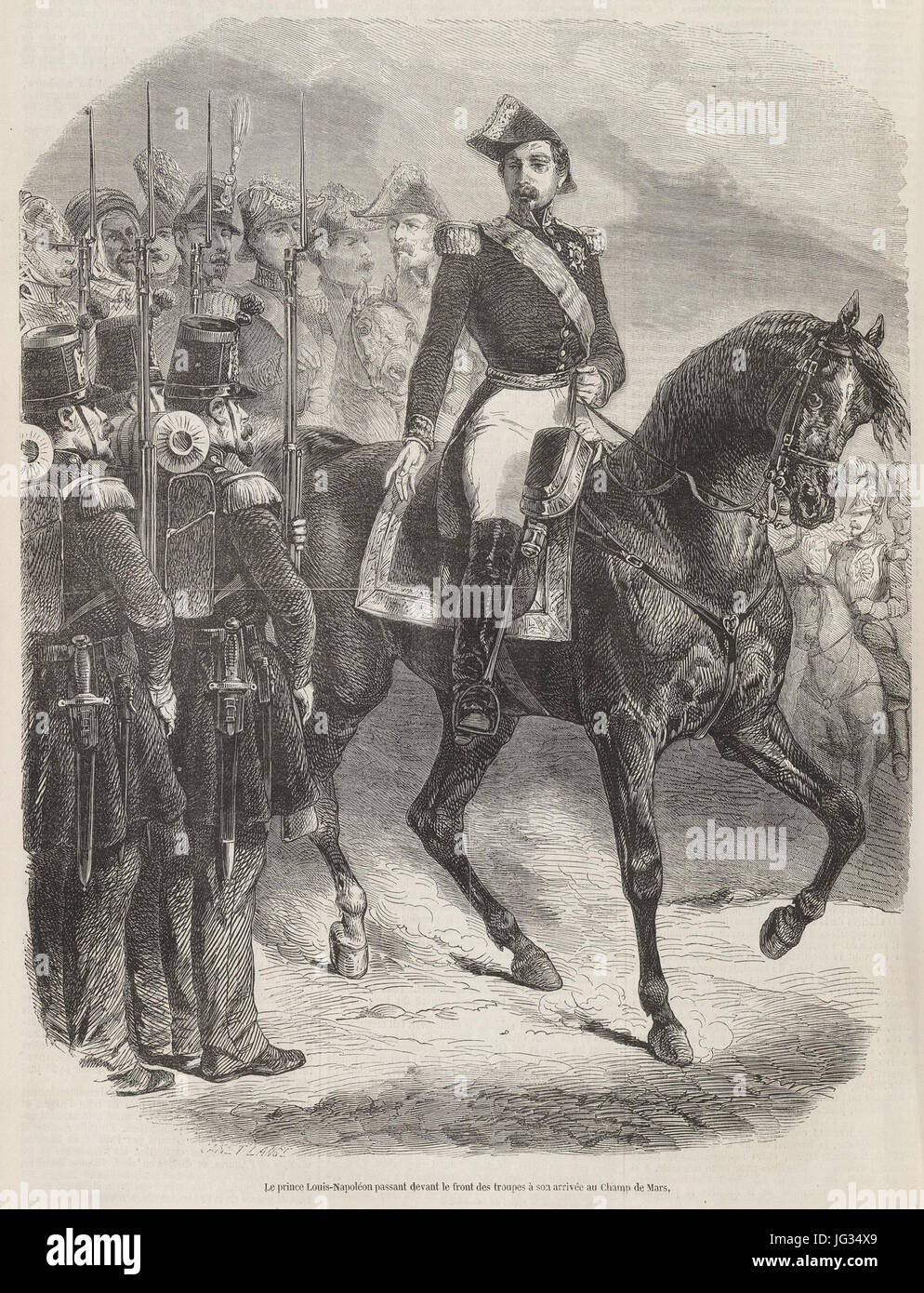 Le Prince Louis-Napoléon passant Devant le front des Troupes À Sohn Arrivée au Champ de Mars Stockfoto