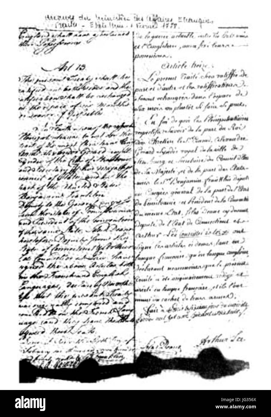 LE TRAITE D ALLIANZ ENTRE LA FRANCE ET LES ÉTATS-UNIS DE 1778 Stockfoto