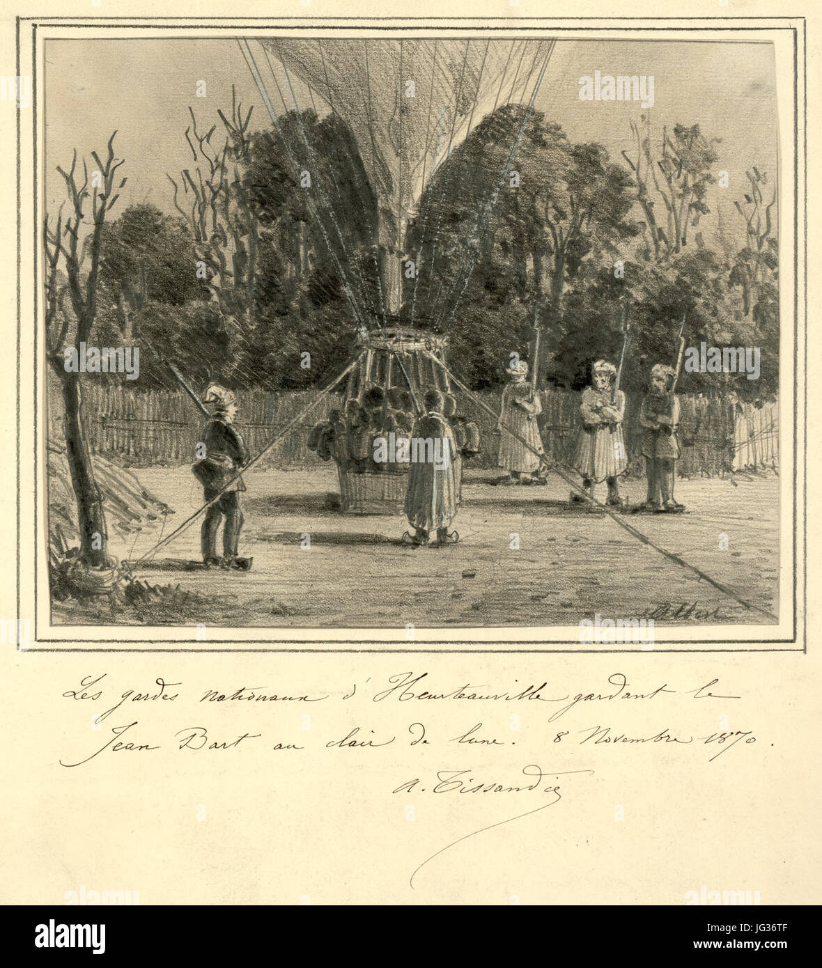 Les Gardes Nationaux d'Heurteauville gardant le Jean Bart au clair de lune, 8 Novembre 1870 Stockfoto