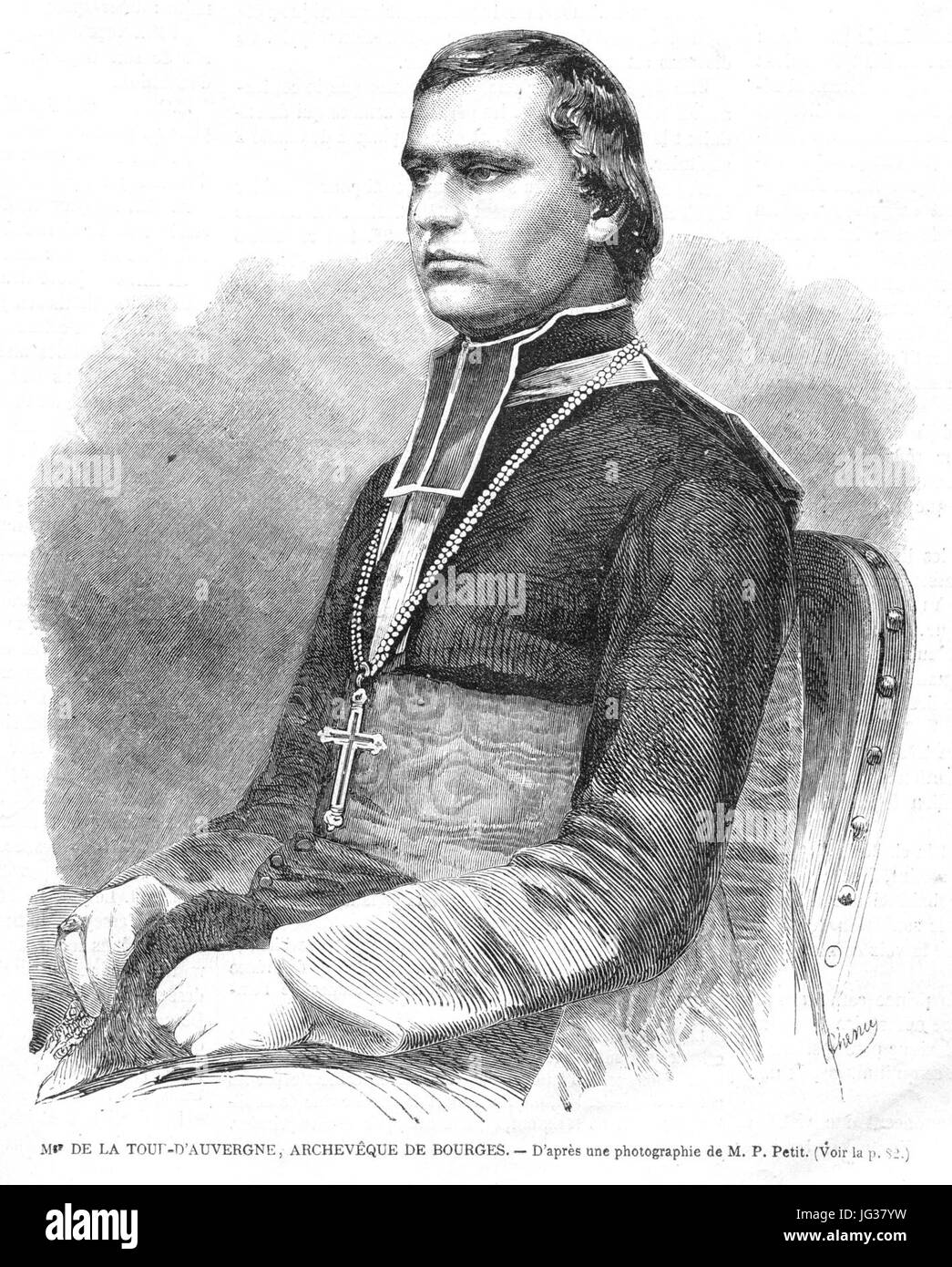L ' Illustration 1862 Tiefdruck Mgr De La Tour d ' Auvergne Archévêque de Bourges Stockfoto