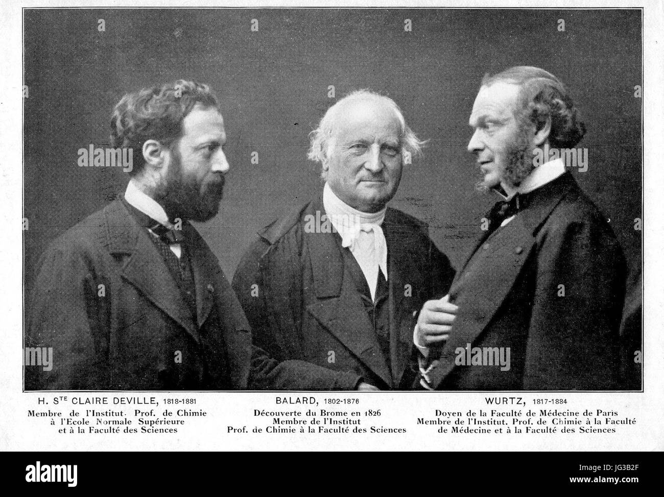 H.-Claire Deville (1818-1881), Antoine-Jérôme Balard (1802 – 1876), Charles-Adolphe Wurtz (1817-1884) Stockfoto