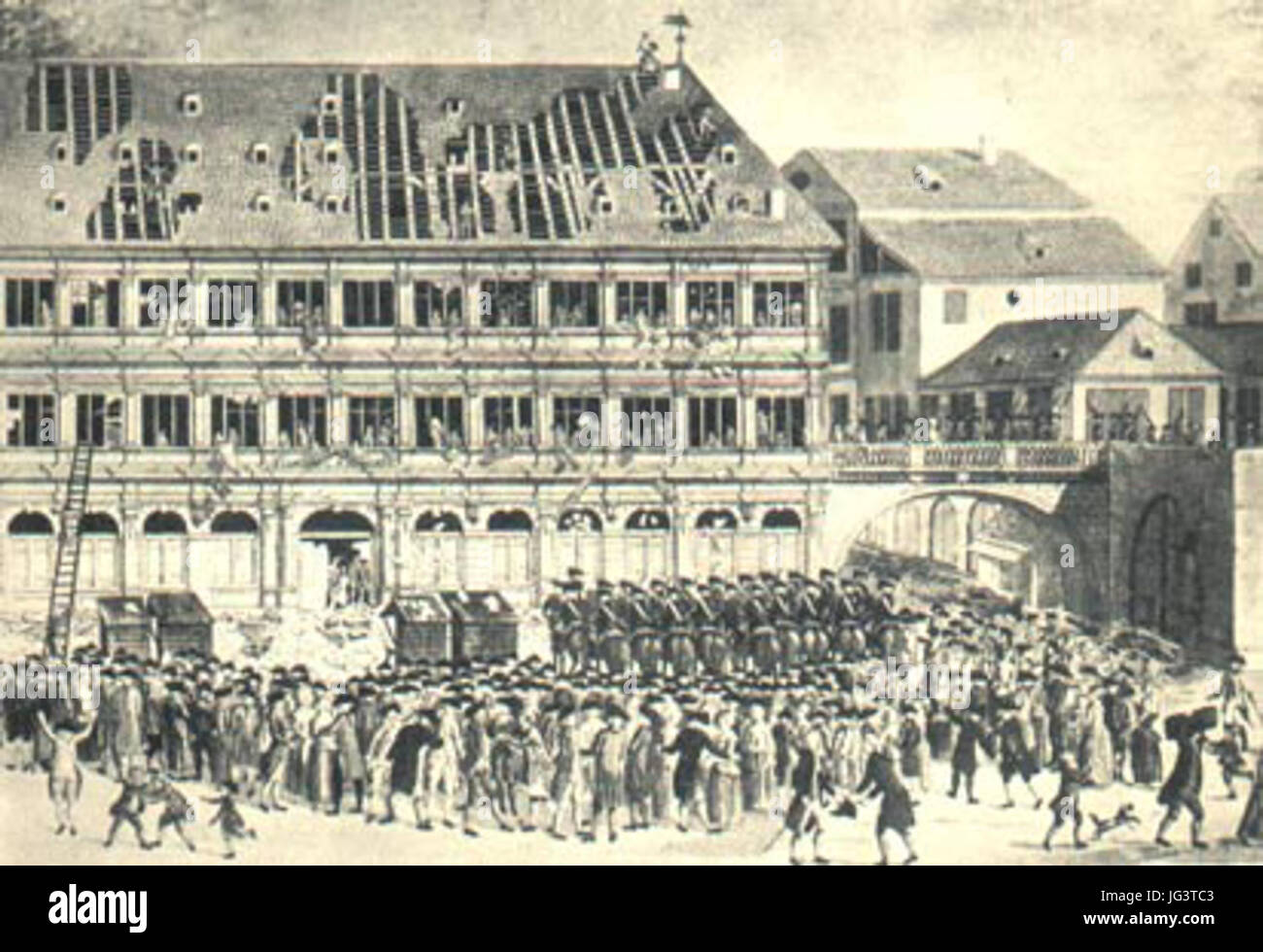 Mise À Sac de l Hôtel de Ville de Strasbourg le 19 Juli 1789 28gravure de l époque29 Stockfoto