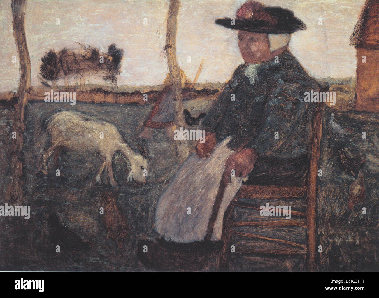 Modersohn-Becker - Alte Bäuerin Mit Ziege - Dreebeen Mit Ziege Und Hühnern - 1902 Stockfoto