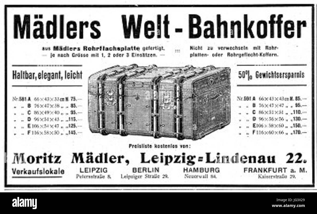 Moritz Mädler Koffer Anzeige 1910 Stockfoto