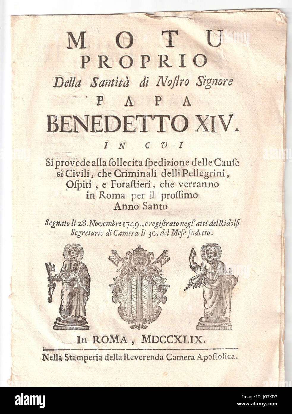Motu Proprio Della Santità di Nostro Signore Papst Benedictus XIV Stockfoto
