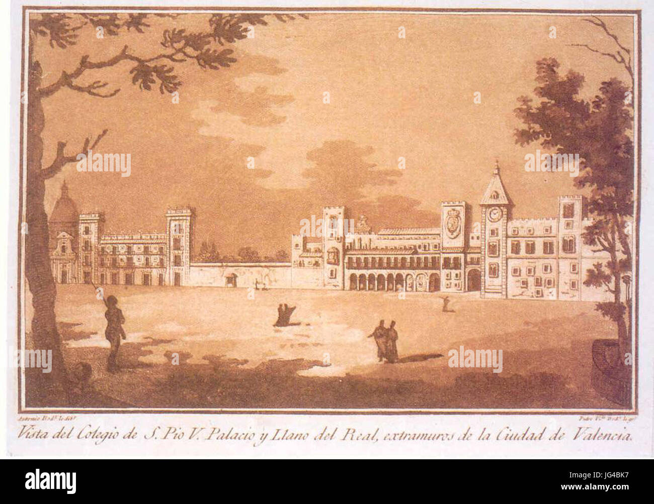 Palau del Real o Reial de València, ca. 1807, Dibuixat pro Antonio Rodríguez ich Gravada pro Pedro Vicente Rodríguez Stockfoto