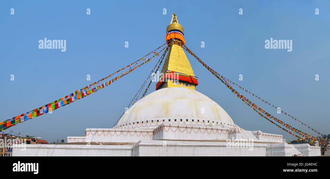 Panorama-Bild der große Stupa Bodnath bei Kathmandu Stockfoto