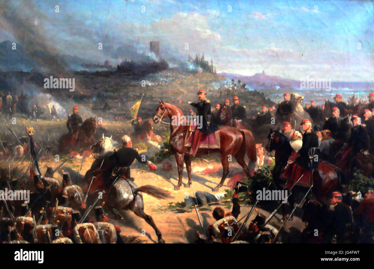 Schlacht von SOLFERINO 24. Juni 1859. Gemälde von Adolphe Yvon zeigt Napoleon III, Kommandeur die französischen Truppen. Stockfoto