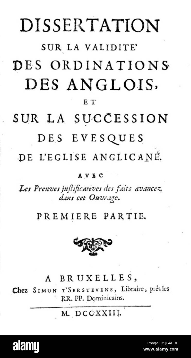 Pierre François le Courayer, Dissertation Sur la Validité des Ordinationen des Anglois (1723) Stockfoto