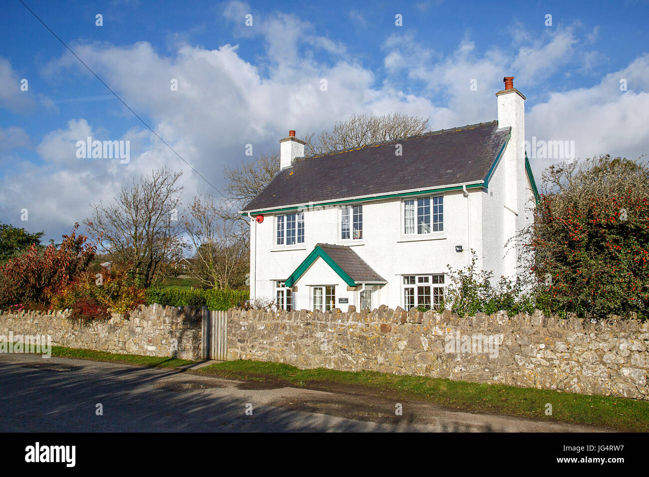 Idyllischen weißen Bauernhaus - Ferienhaus in Gower Stockfoto