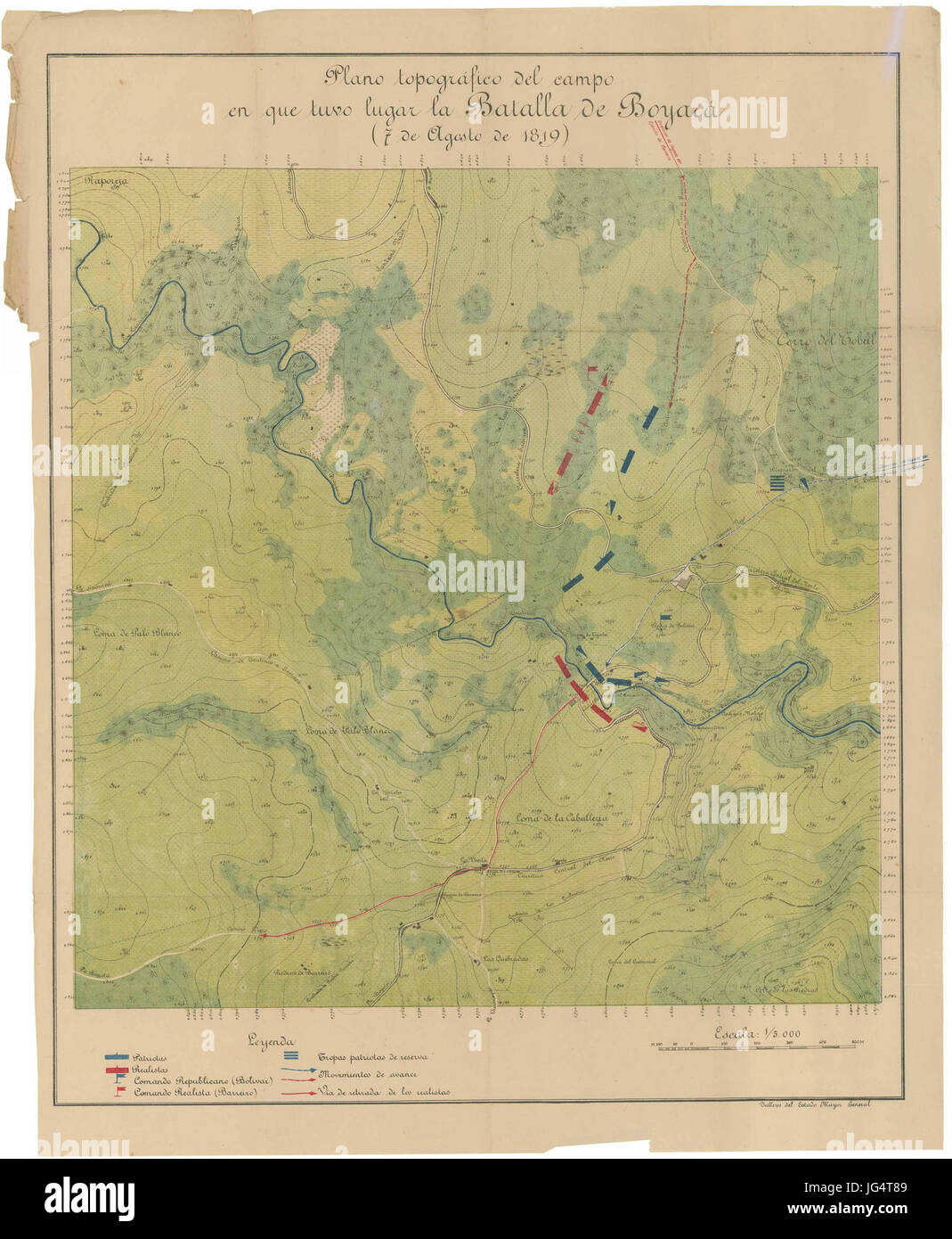 Plano Topográfico del Campo de Que Schiebventil Lugar la Batalla de Boyacá-7 de Agosto de 1819- Stockfoto