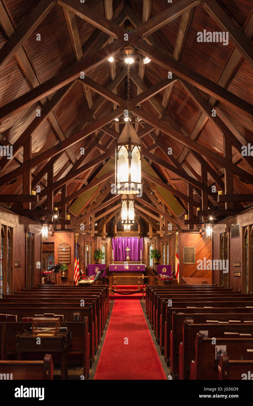 Innere des Christus Kirche Frederica, ähnlich im Design einer umgekehrten Schiffsrumpf bezeichnet das Schiff des Glaubens, St. Simons Island, Georgia Stockfoto