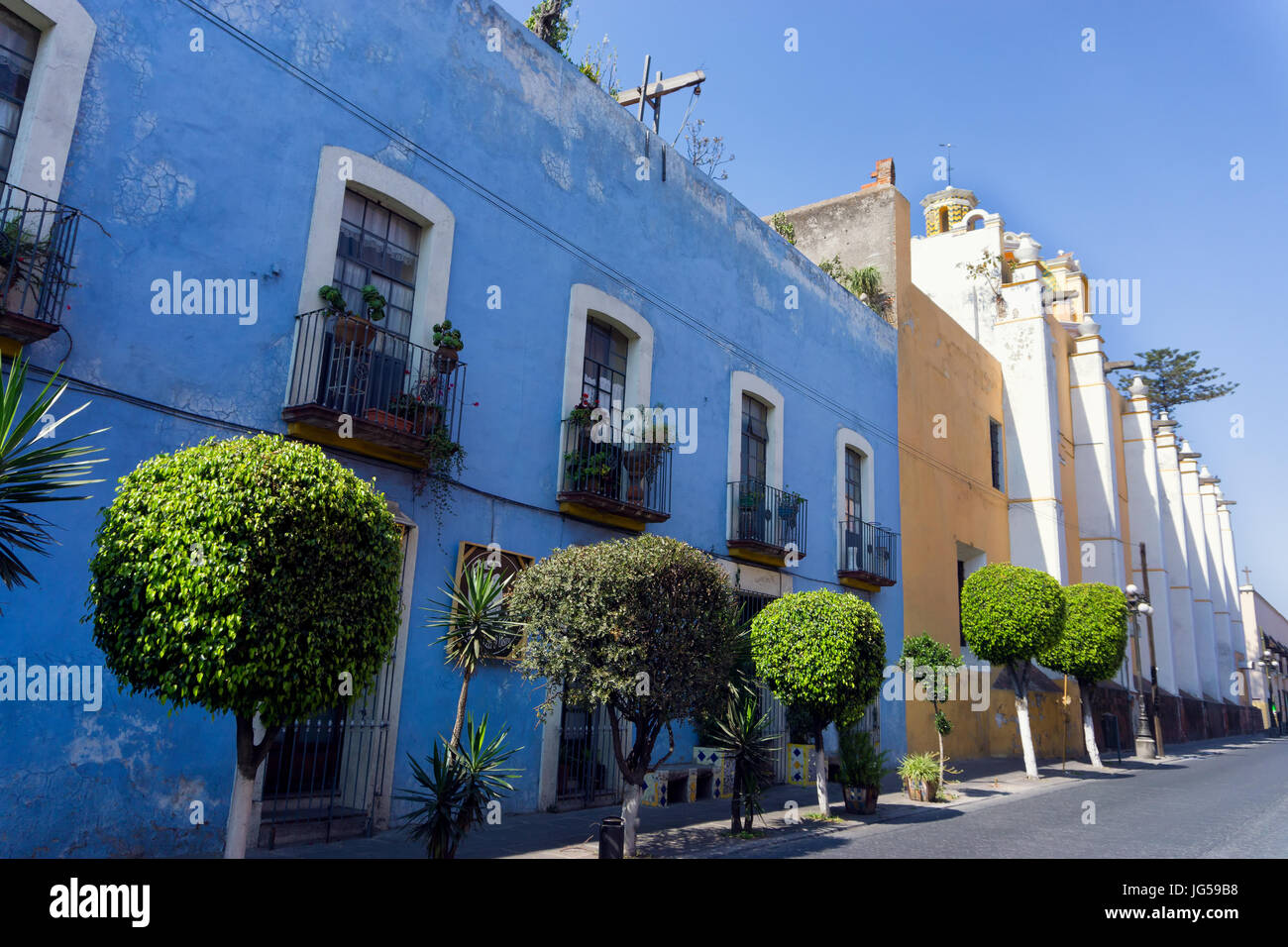 Bunte Kolonialbauten in Puebla, Mexiko Stockfoto