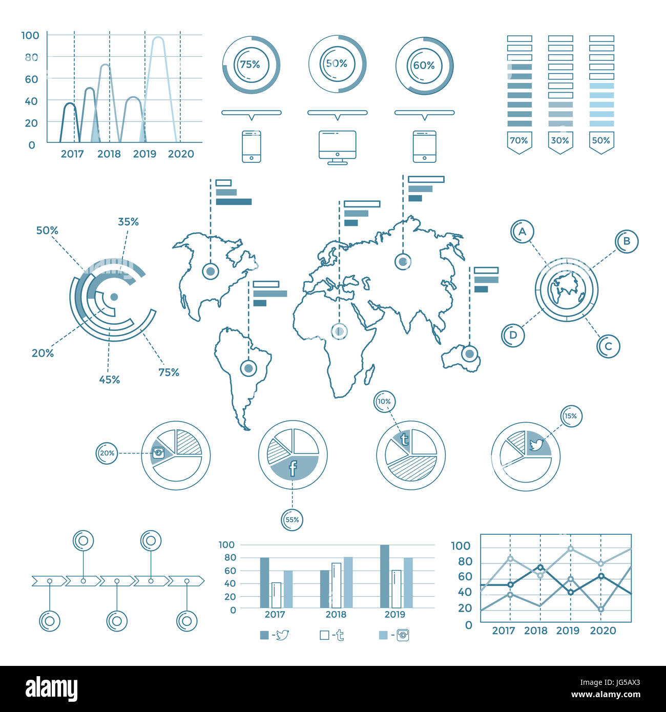 Social Media-blaue Infografik-Elemente Stockfoto