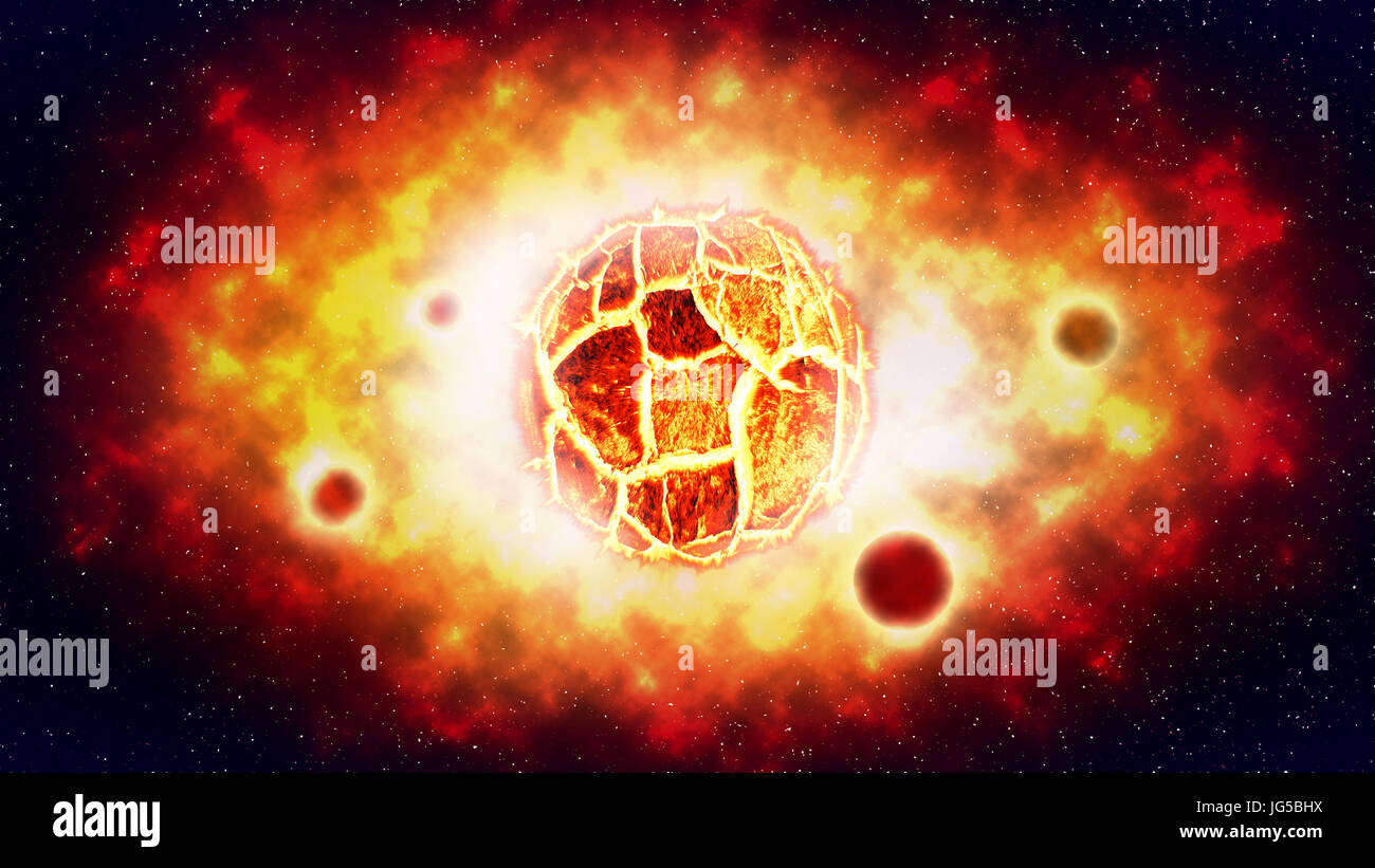 Der Gebrochene Sonne Explosion Und Planeten Im Weltraum Abbildung