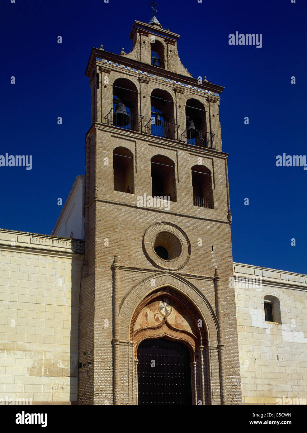 Kirche von Dominic de Guzman, 16. Jahrhundert. Bell-Giebel. Lepe. Provinz Huelva. Andalusien. Spanien. Stockfoto