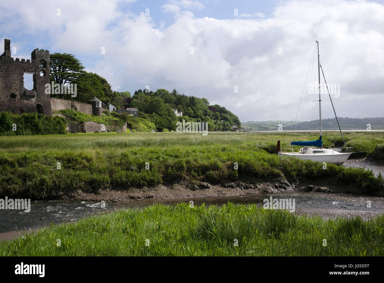 Der Mündung des Fluss Taff in Laugharne, Carmarthenshire, Wales, UK Stockfoto