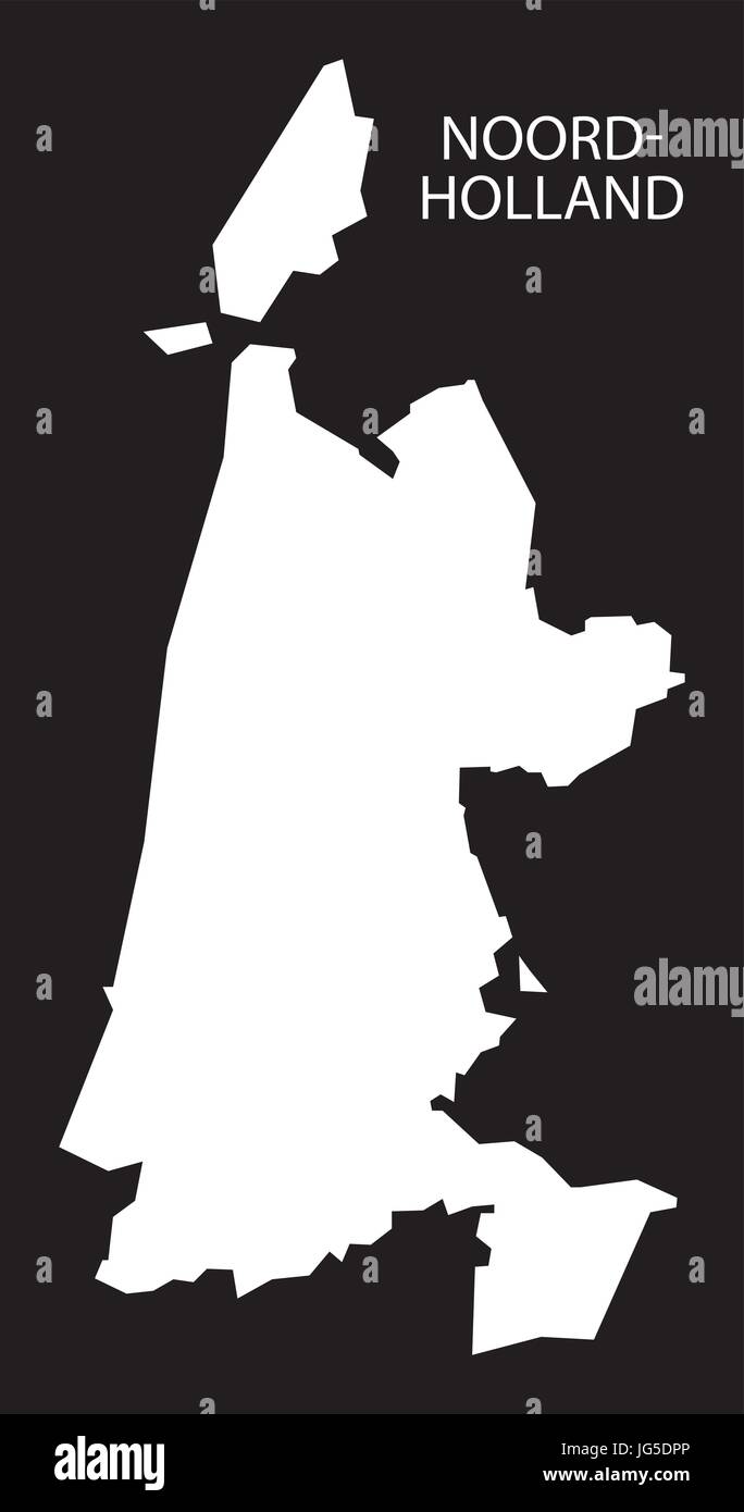 Noord Holland Niederlande Karte schwarze Silhouette invertierte Darstellung Stock Vektor