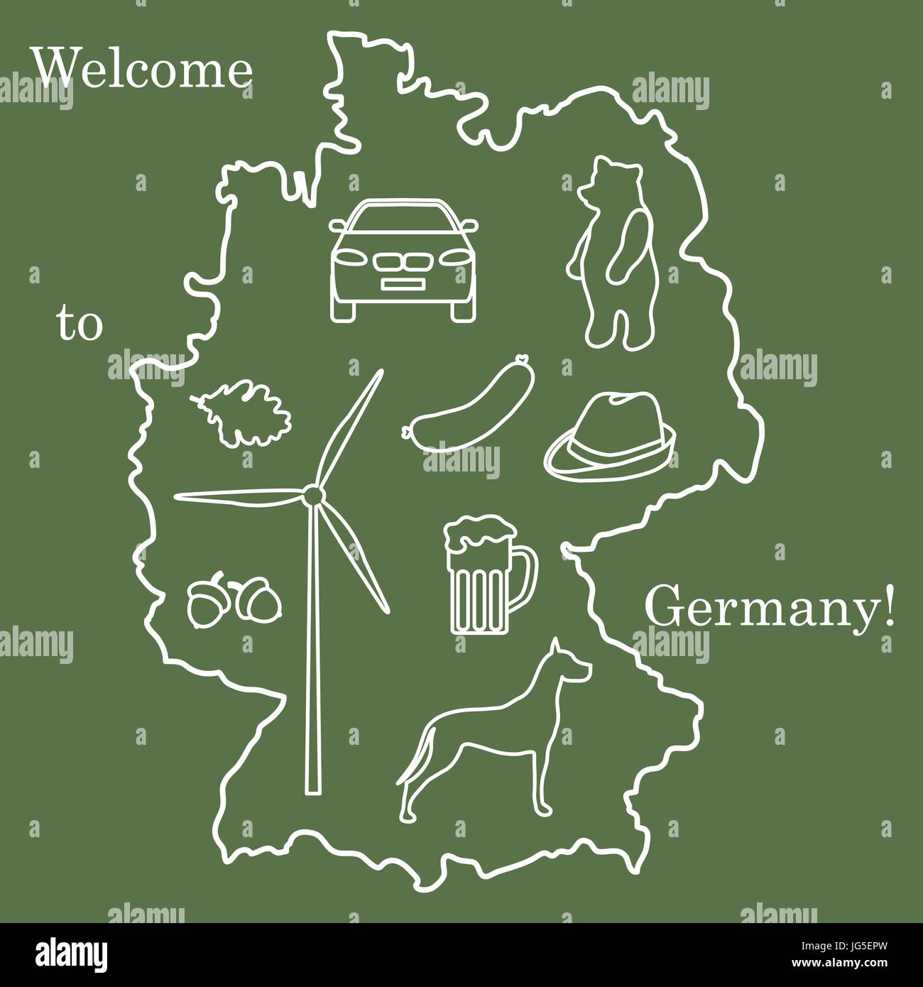 Vector Illustration mit verschiedenen Symbolen in Deutschland. Reisen und Freizeit. Design für Banner, Poster oder Drucken. Stock Vektor