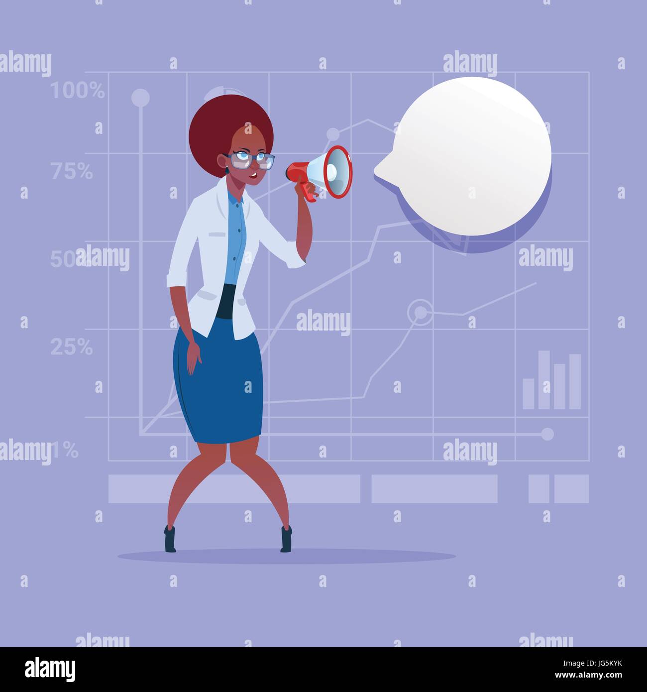 Afrikanische amerikanische Geschäftsfrau halten Megaphon Lautsprecher digitales Marketingkonzept Stock Vektor