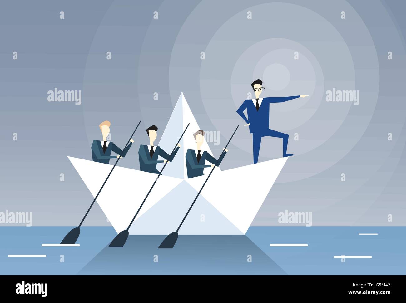 Geschäftsmann führenden Geschäftsleuten Team Schwimmen im Boot Teamwork Leadership-Konzept Stock Vektor