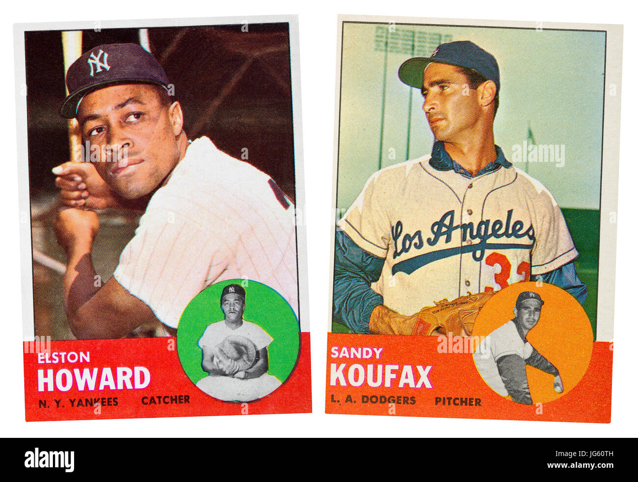 New York Yankee Elston Howard und LA Dodger Sandy Koufax waren die MLB 1963 MVP-Award-Gewinner.  Beide trugen die Nummer 32. Stockfoto