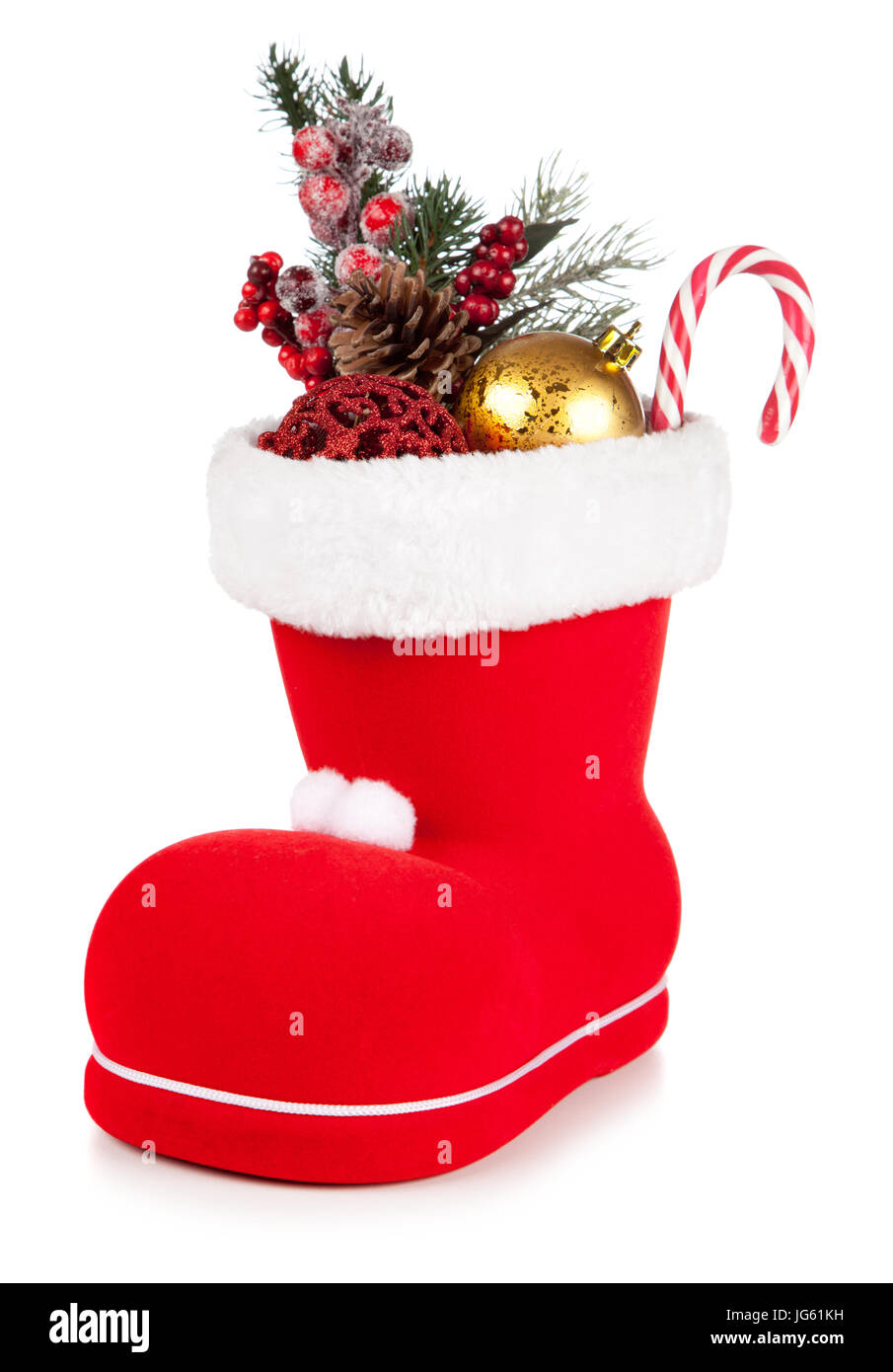 Santas Schuh auf weißem Hintergrund Stockfoto