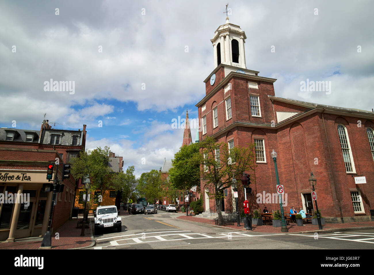 Charles street treffen Hauskirche und Blick auf Mount Vernon Street Beacon Hill, Boston USA Stockfoto