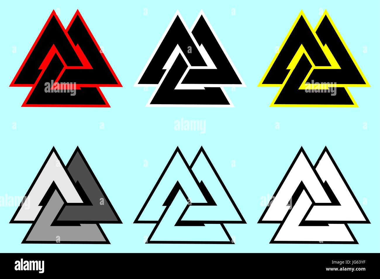 Valknut Symbol, Dreieck-Logo, Symbol der Wikingerzeit, Farb-set Stock