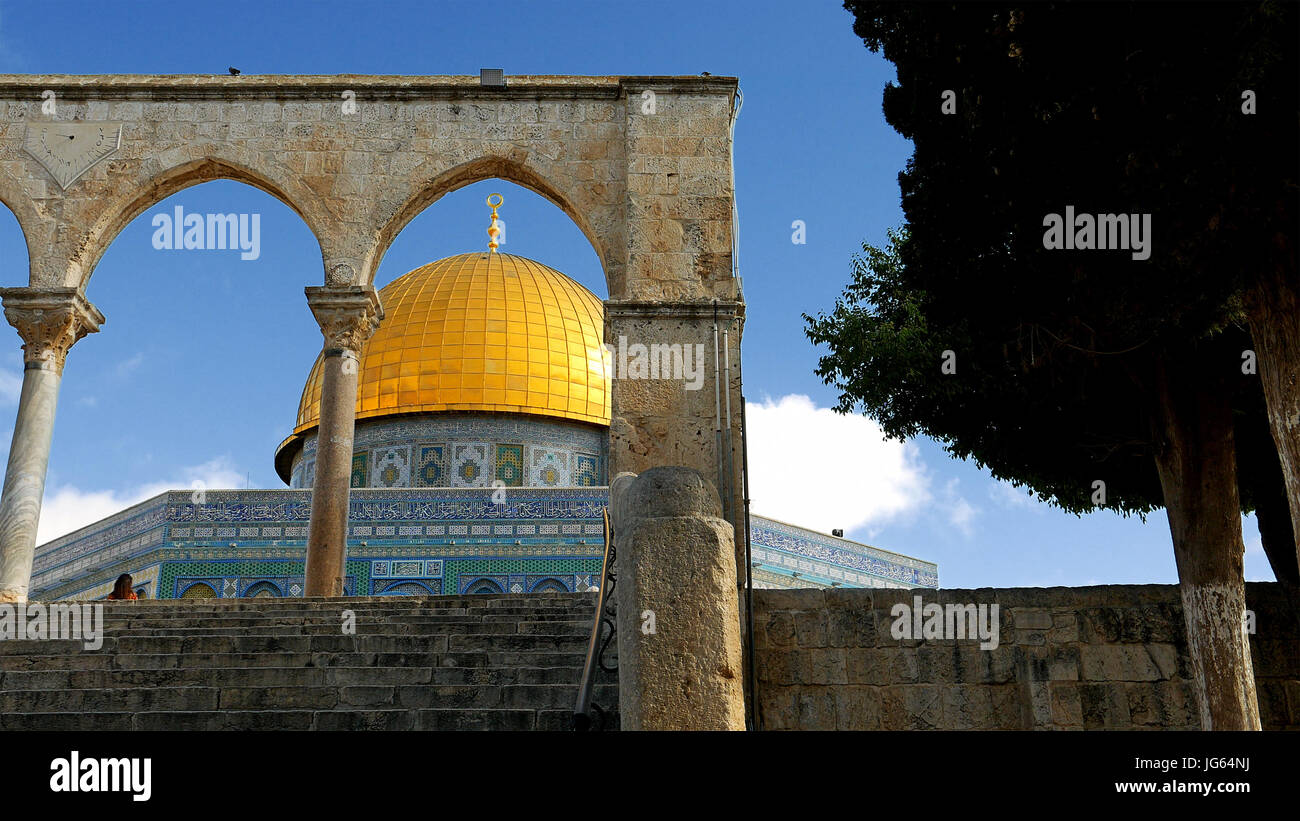 Haube des Felsens in Jerusalem über Tempelberg Stockfoto