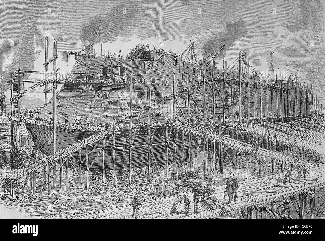 Digital verbessert:, SMS Koenig Wilhelm, König William, war eine gepanzerte Fregatte der preußischen und später der kaiserlichen Marine. Das Schiff wurde im Jahre 1865 auf der Werft Thames Ironworks in London, Abbildung aus dem 19. Jahrhundert gelegt Stockfoto