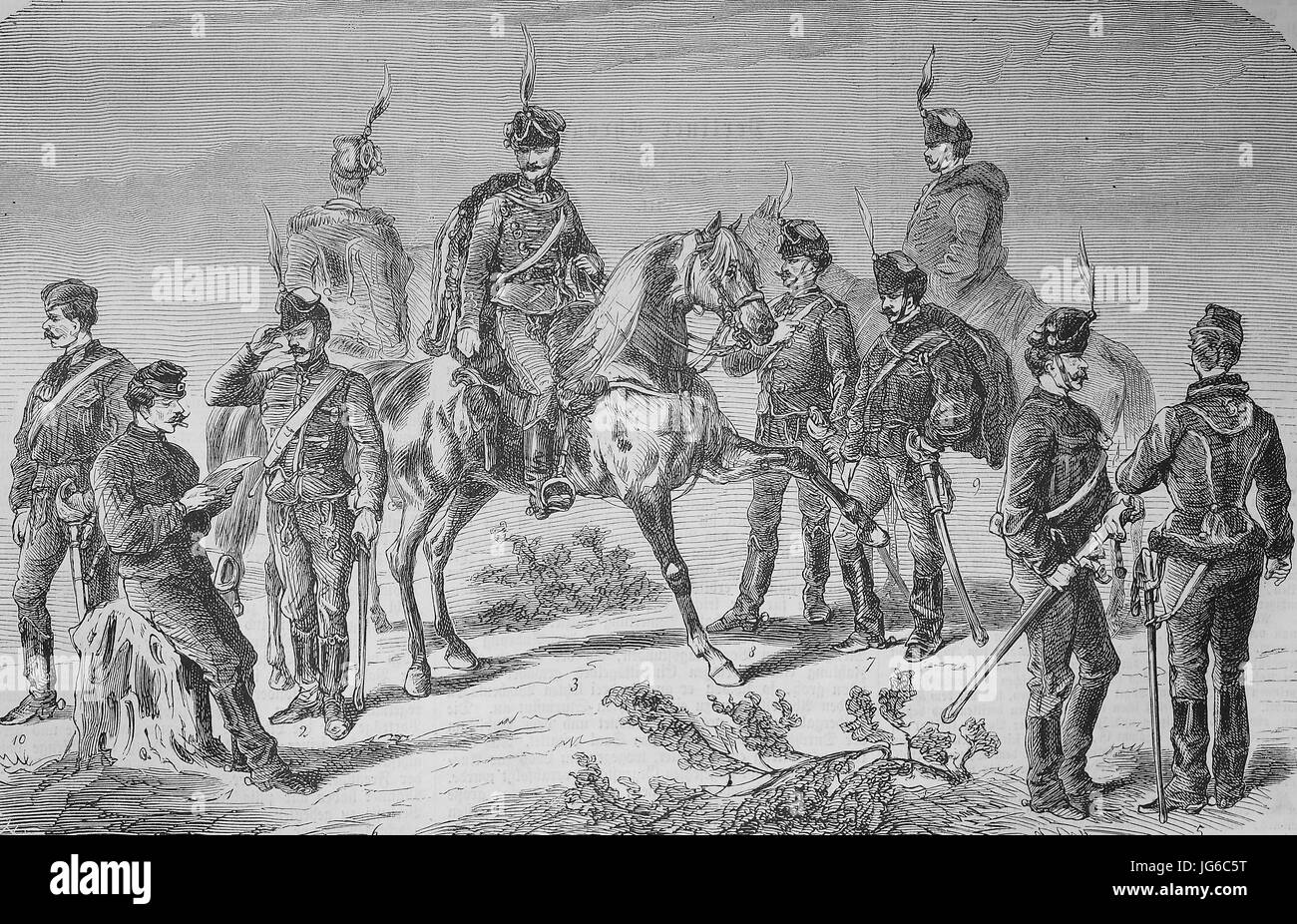 Digital verbessert:, Husaren, Husaren aus Österreich und Ungarn, Soldaten, Kavallerie, Abbildung aus dem 19. Jahrhundert Stockfoto