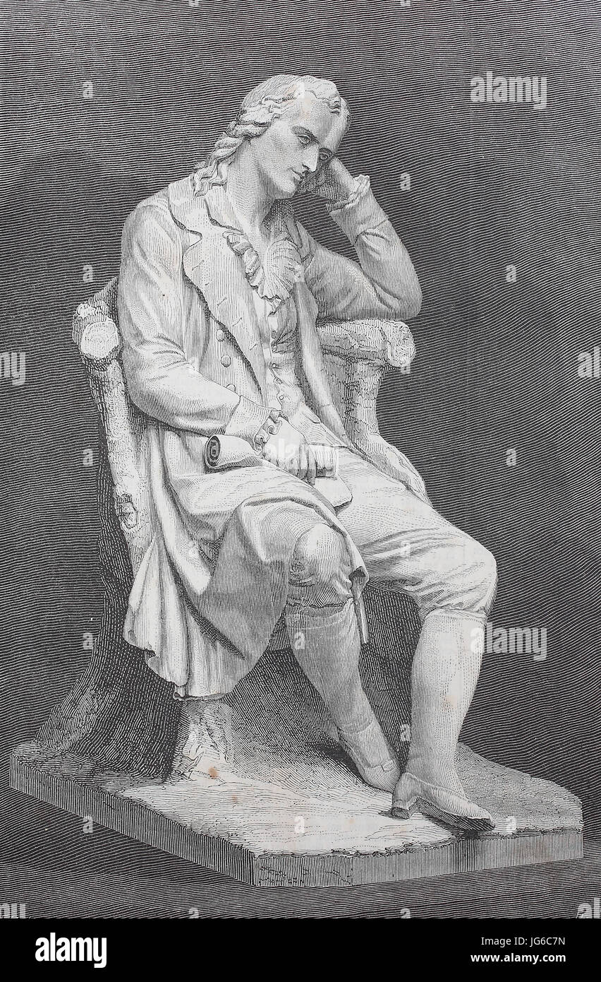 Digital verbessert:, Marmor-Statue von Johann Christoph Friedrich von Schiller, 1759-1805, deutscher Dichter, Philosoph, Arzt, Historiker und Dramatiker, Illustration aus dem 19. Jahrhundert Stockfoto