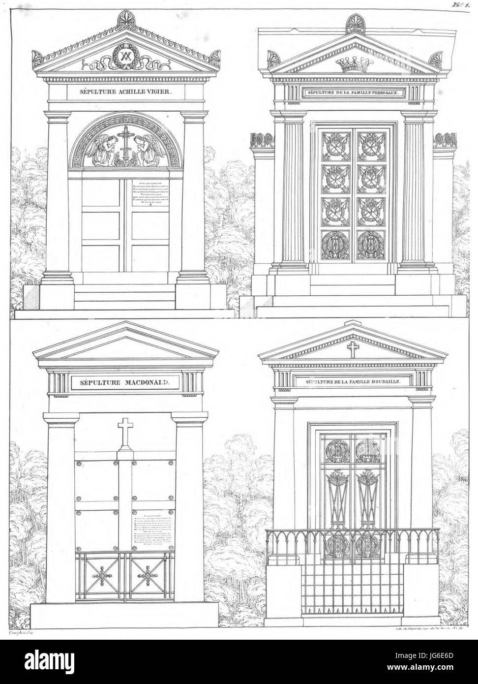 Quaglia - Le Père Lachaise Ou Recueil de Dessins des Principaux Denkmäler de ce Cimetière - Planche 14 Stockfoto