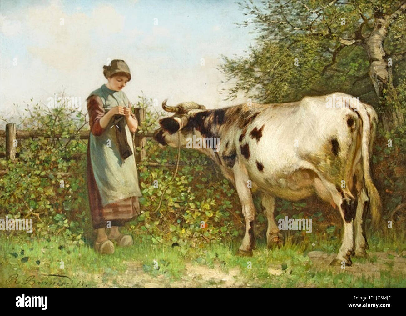 Richard Burnier - Strickendes Hirtenmädchen Stockfoto