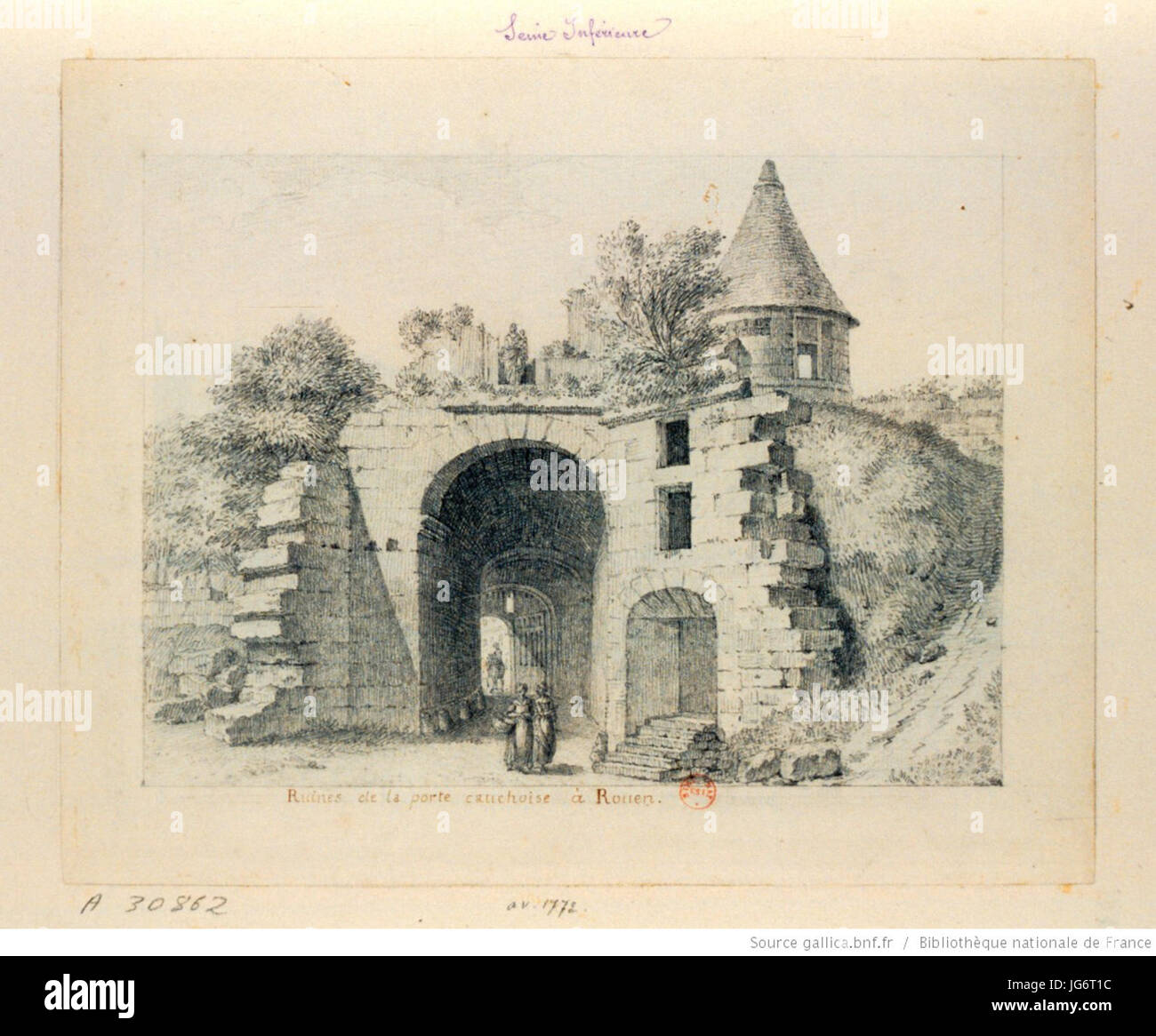 Ruines De La Porte Cauchoise À Rouen Stockfoto