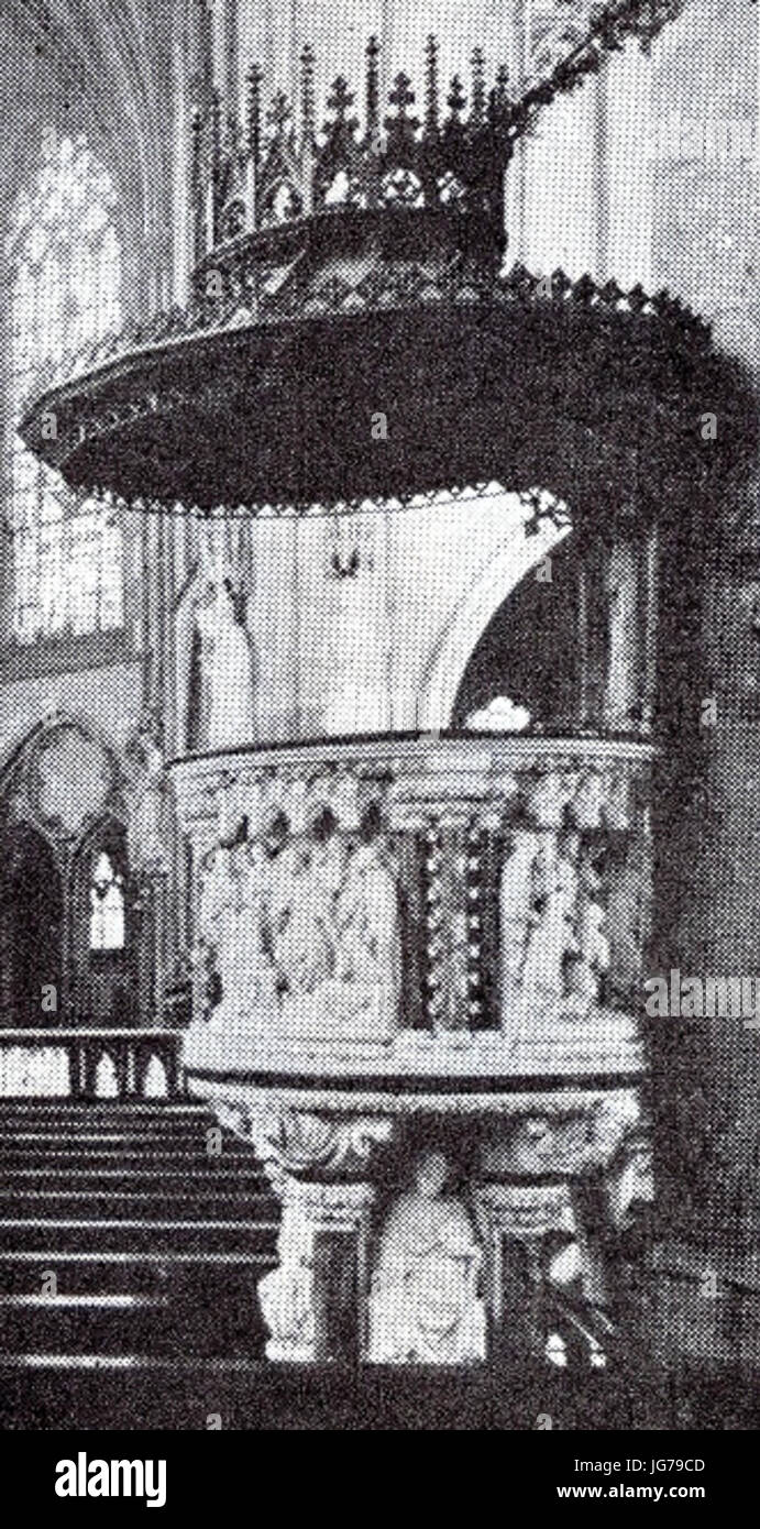 St. Mariä Empfängniskirche in Düsseldorf, 1894 Bis 1896, Dombaumeister Ludwig Becker aus Mainz, Kanzel Mit Skulpturengruppe des Bildhauers Anton Josef Reiss Stockfoto