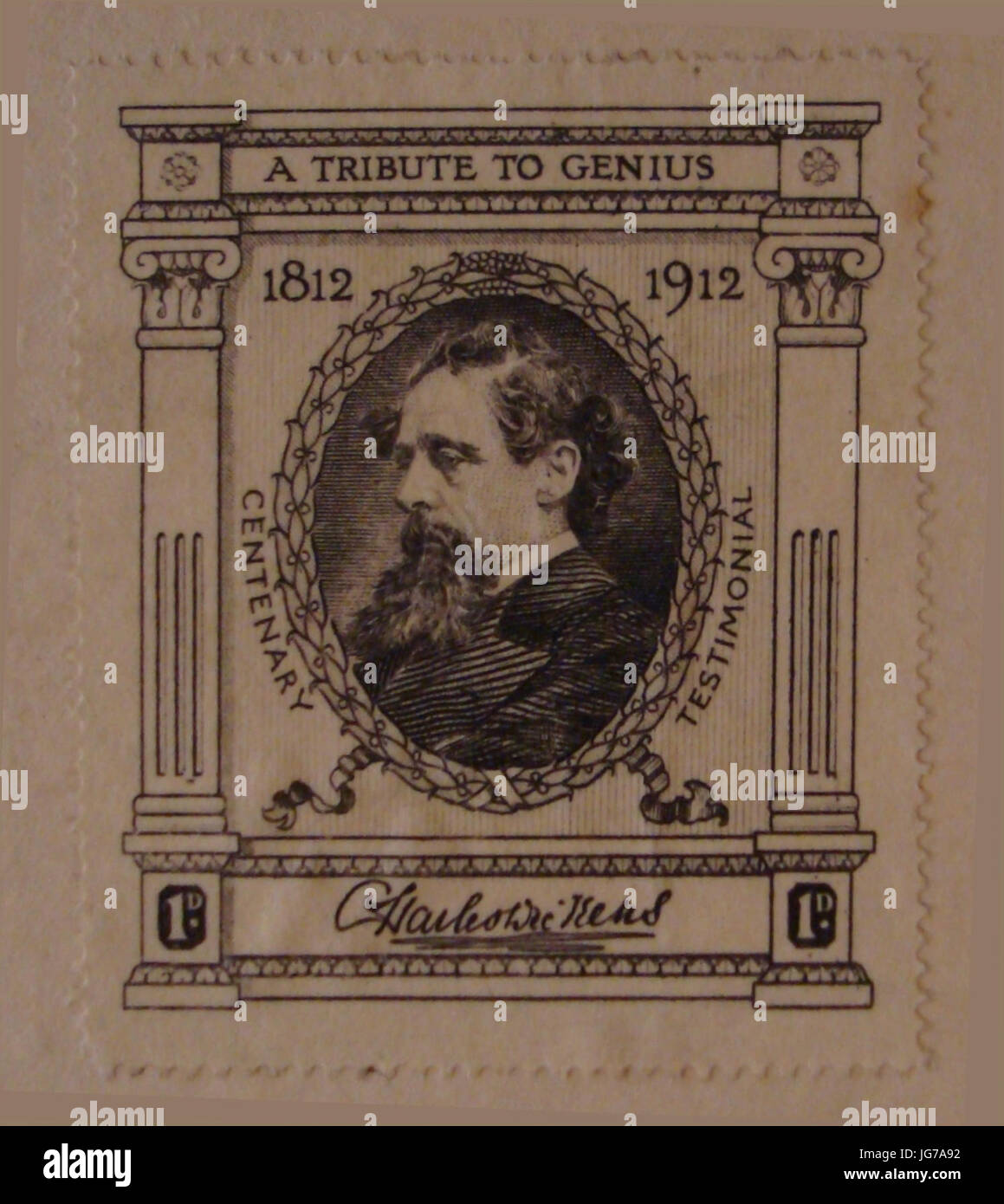 Stempel in der hundertsten Ausgabe der Werke von Charles Dickens in 36 Bänden. 36 Bände. Chapman & Hall, Ltd. - London (und Charles Scribner s Sohn - New York), 1910-1912 gedreht Stockfoto