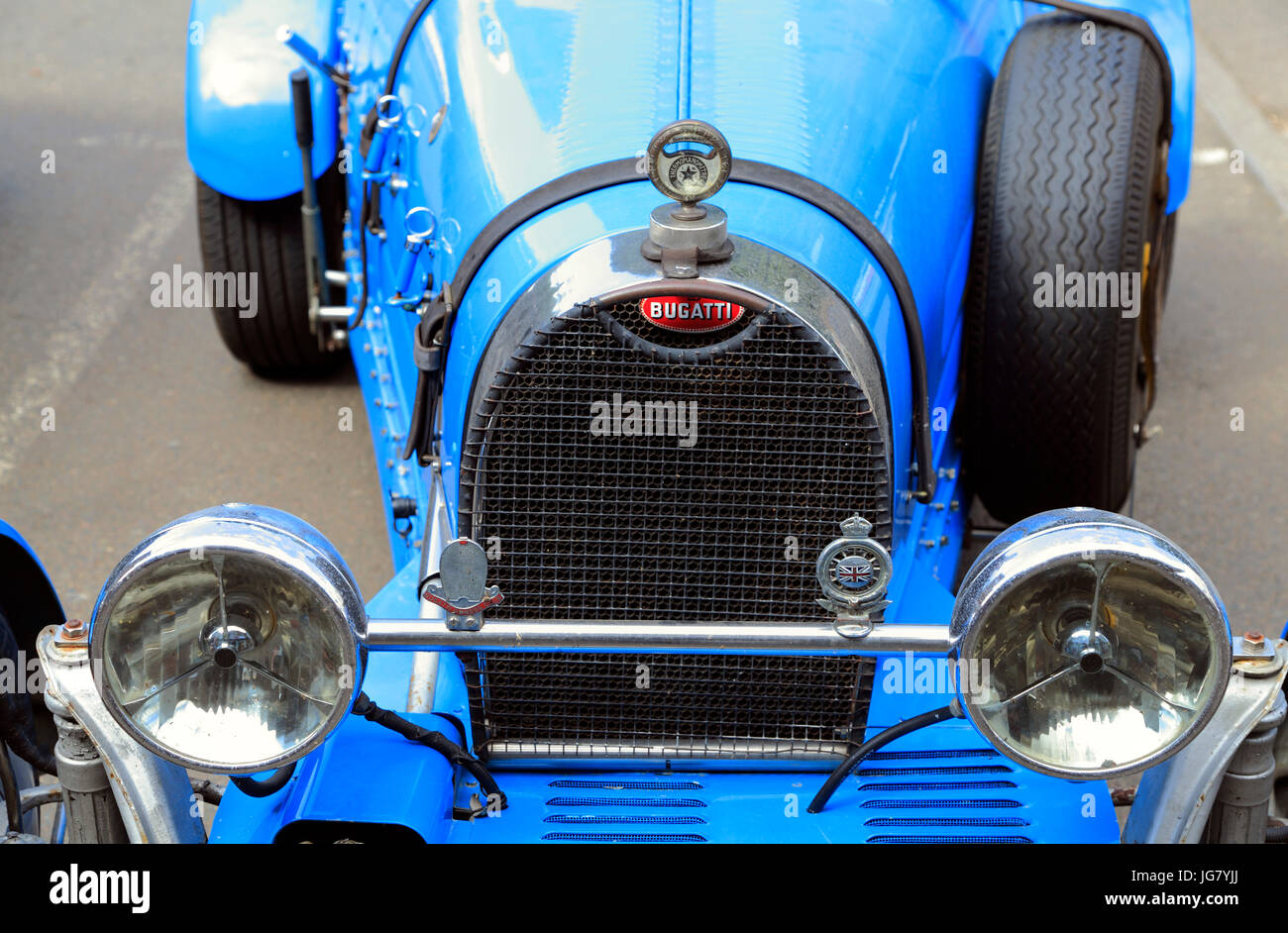 Bugatti, Rennwagen, Oldtimer-Auto, Fahrzeug, motor, Detail, Kühlergrill Stockfoto