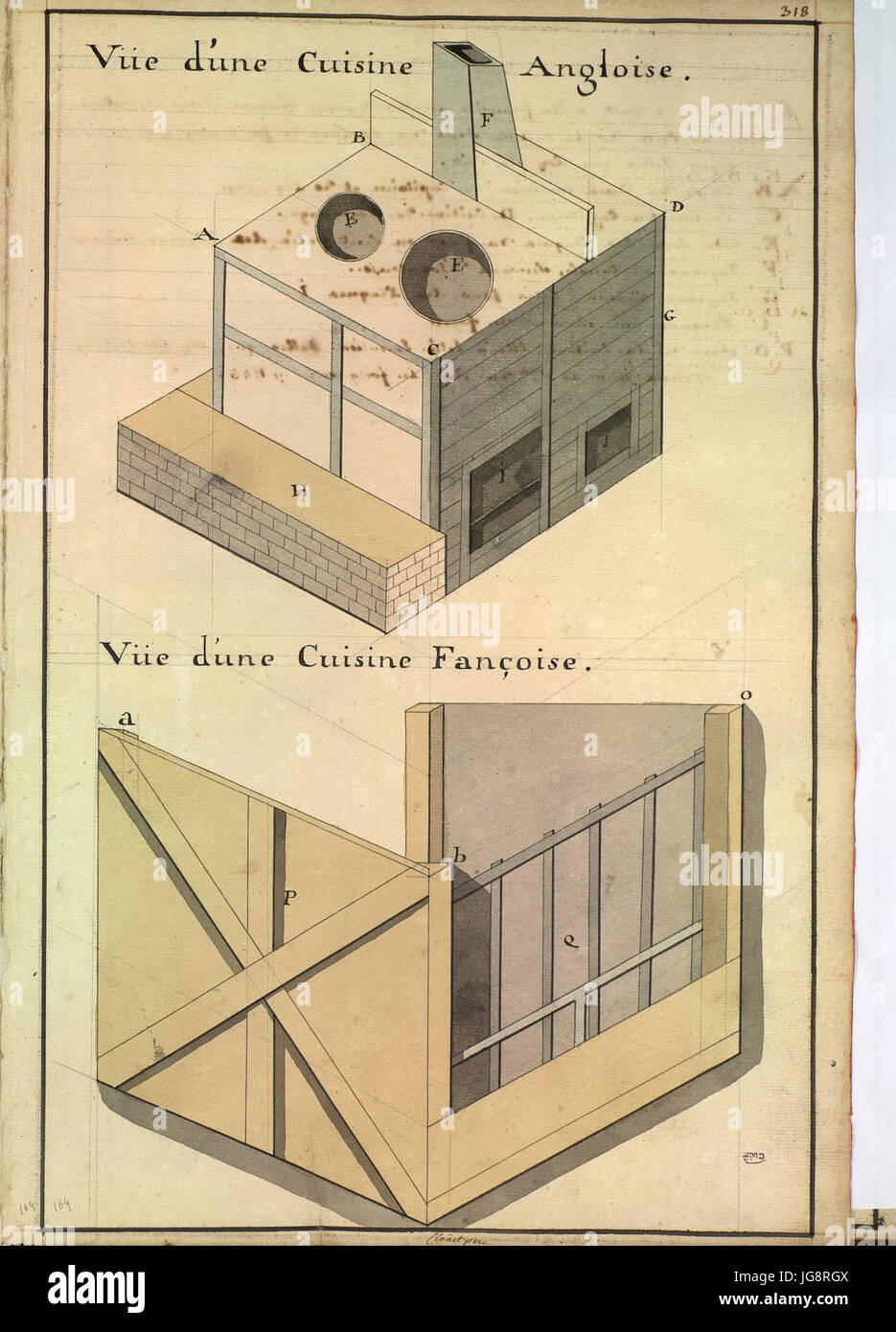 VUES d ' une Cuisine Anglaise et d ' une Cuisine Française Sur Une Frégate de 36 Kanonen Stockfoto