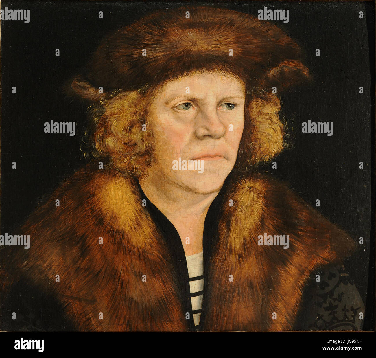 Lucas Cranach d. - Bildnis Eines Mannes in Braunem Pelzbarett (Gemäldegalerie, Berlin) Stockfoto