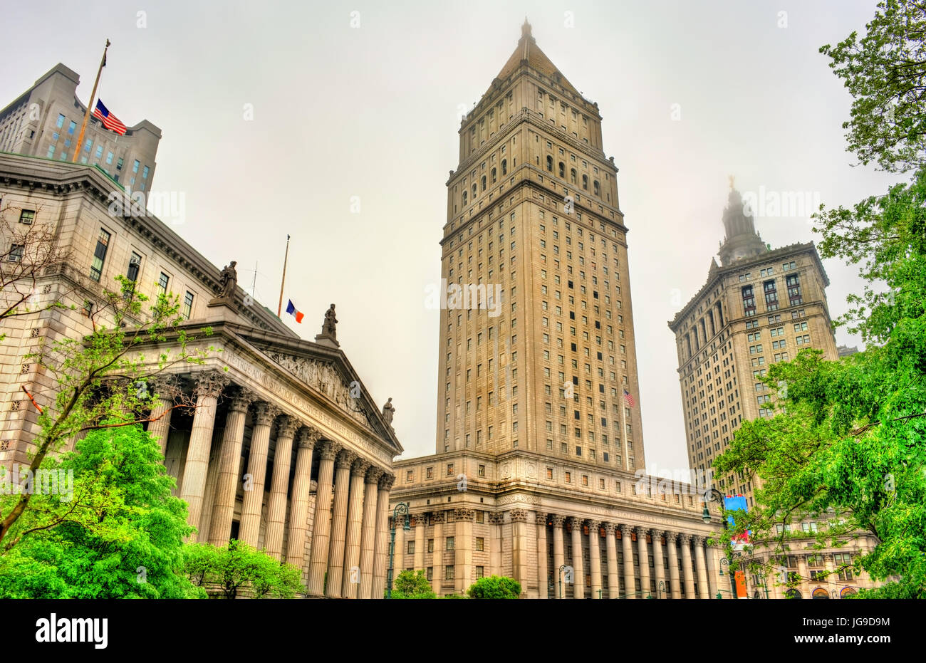 Thurgood Marshall United States Courthouse und Manhattan Municipal Building in New York City Stockfoto