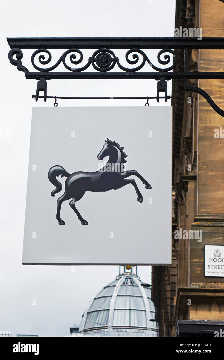 Lloyds schwarzes Pferd Logo über eine Niederlassung in Newcastle Upon Tyne Stockfoto