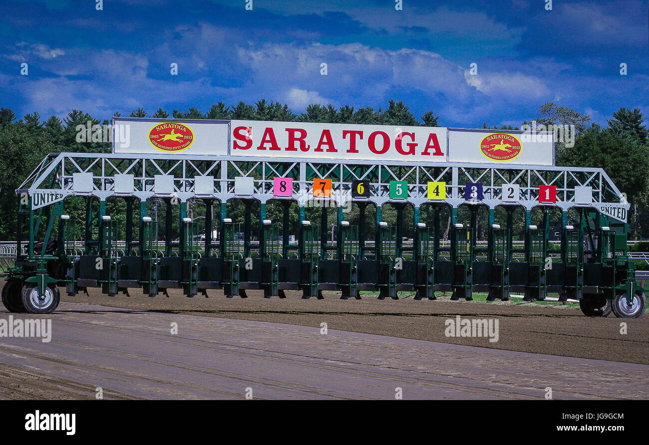 Eine Starting Gate bei Saratoga Race Track in Saratoga Springs, New York Stockfoto